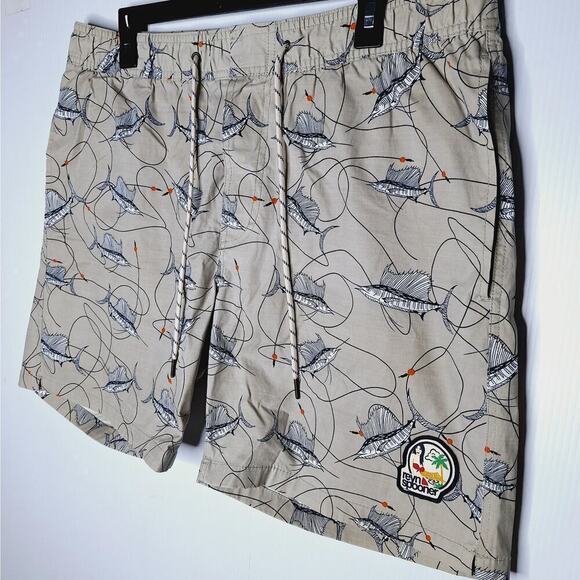 Reyn Spooner Marlin Fish Swim Trunks Shorts Large Gray Lined 7" inseam Fishing - Picture 2 of 12